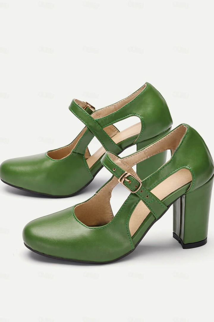COMFORTABLE HEEL WITH T-BAR DETAIL